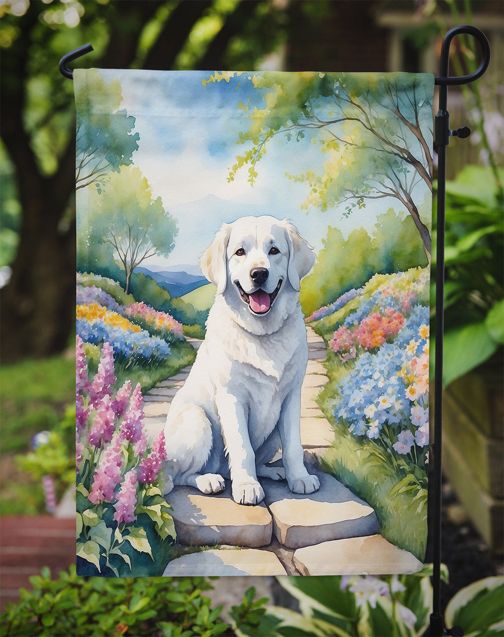 Kuvasz Spring Path Garden Flag Mailbox Decorative Yard Banner Outside Patio Artwork for Flower Beds, Garden Size, Multicolor