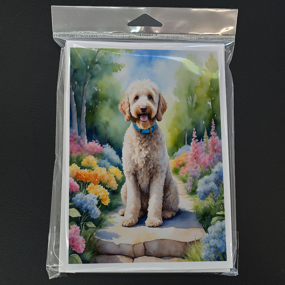 Labradoodle Spring Path Greeting Cards Pack of 8 Blank Cards with Envelopes Whimsical A7 Size 5x7
