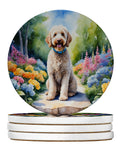 Labradoodle Spring Path Large Sandstone Coasters Pack of 4 Absorbent Round Coasters Decor Gifts for Men or Women, 4 in, Multicolor