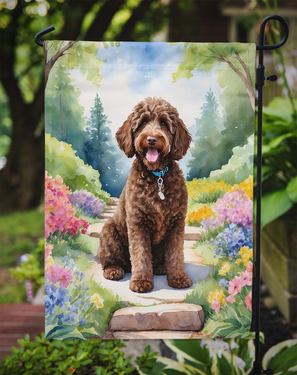 Labradoodle Spring Path Garden Flag Mailbox Decorative Yard Banner Outside Patio Artwork for Flower Beds, Garden Size, Multicolor