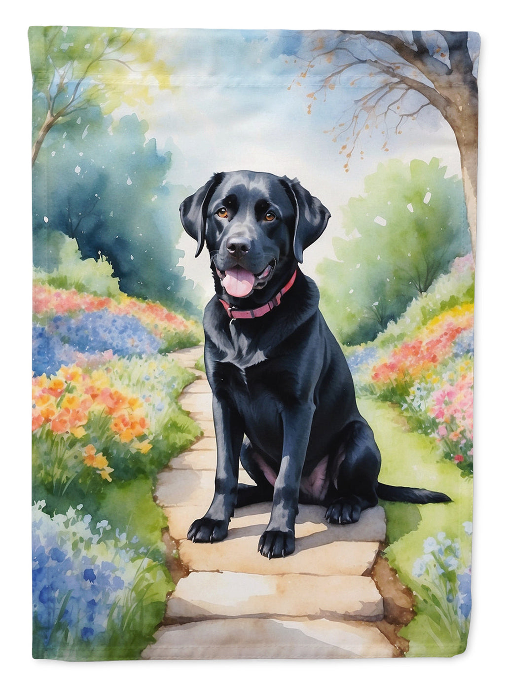 Labrador Retriever Spring Path House Flag 28x40 Porch Sleeve Pole Decorative Outside Yard Banner Artwork Wall Hanging, Polyester