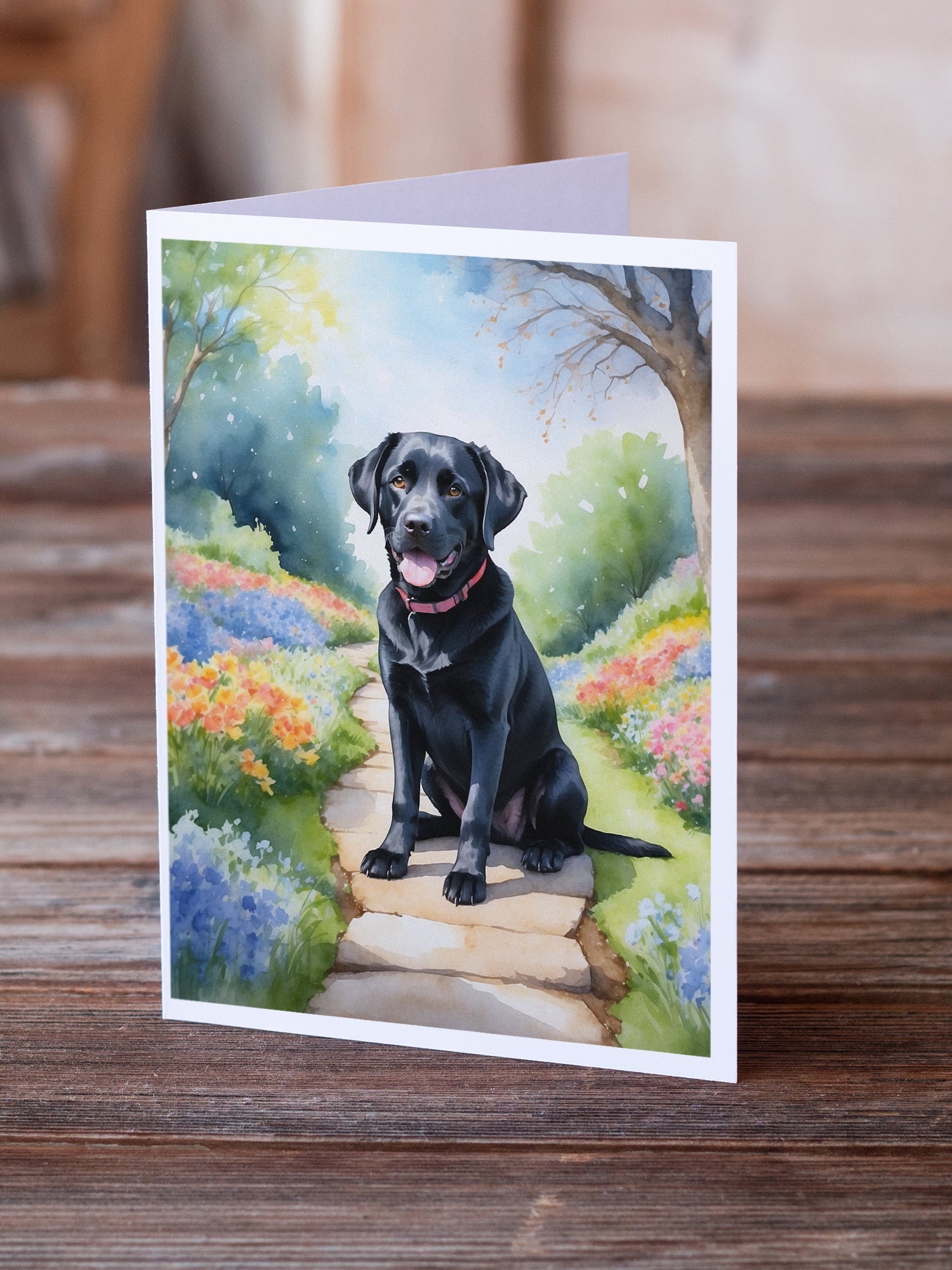 Labrador Retriever Spring Path Greeting Cards Pack of 8 Blank Cards with Envelopes Whimsical A7 Size 5x7