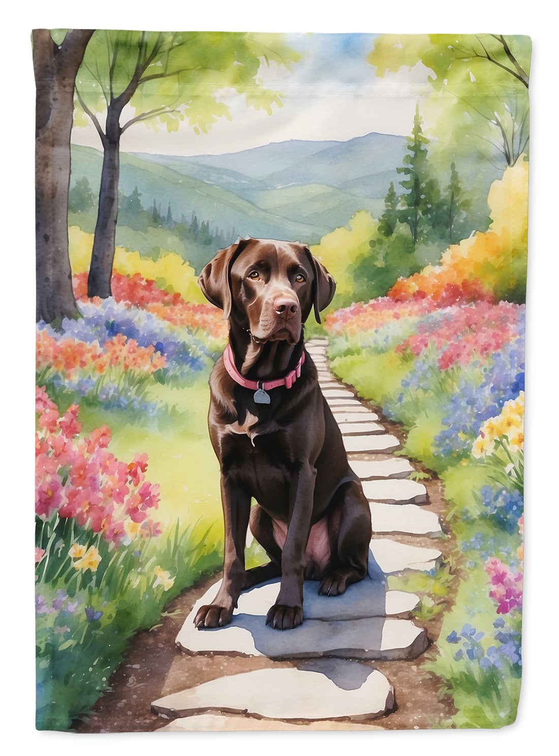 Labrador Retriever Spring Path House Flag 28x40 Porch Sleeve Pole Decorative Outside Yard Banner Artwork Wall Hanging, Polyester
