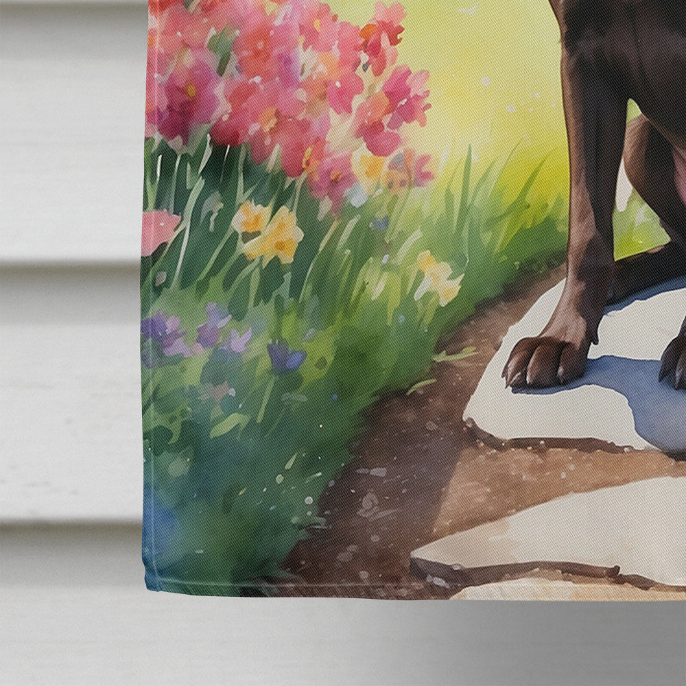 Labrador Retriever Spring Path House Flag 28x40 Porch Sleeve Pole Decorative Outside Yard Banner Artwork Wall Hanging, Polyester