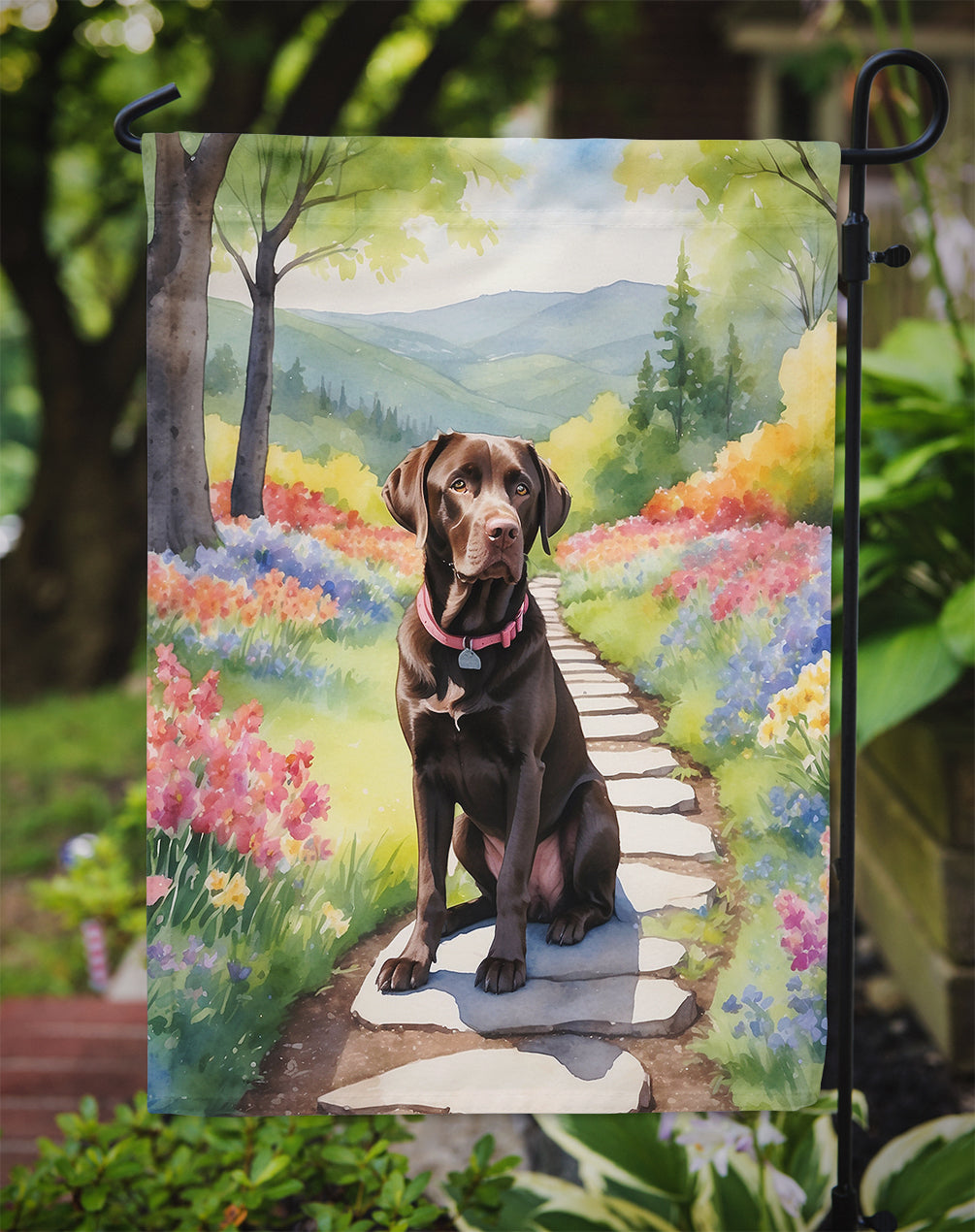 Labrador Retriever Spring Path Garden Flag Mailbox Decorative Yard Banner Outside Patio Artwork for Flower Beds, Garden Size, Multicolor