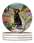 Labrador Retriever Spring Path Large Sandstone Coasters Pack of 4 Absorbent Round Coasters Decor Gifts for Men or Women, 4 in, Multicolor