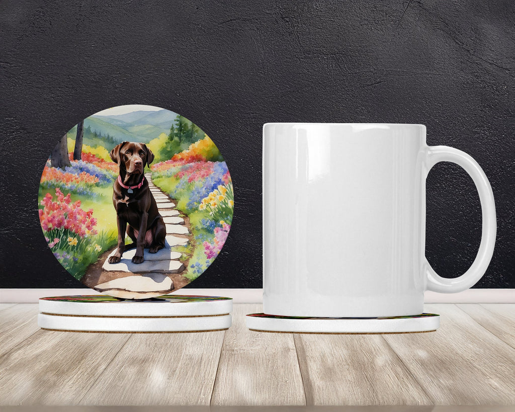 Labrador Retriever Spring Path Large Sandstone Coasters Pack of 4 Absorbent Round Coasters Decor Gifts for Men or Women, 4 in, Multicolor