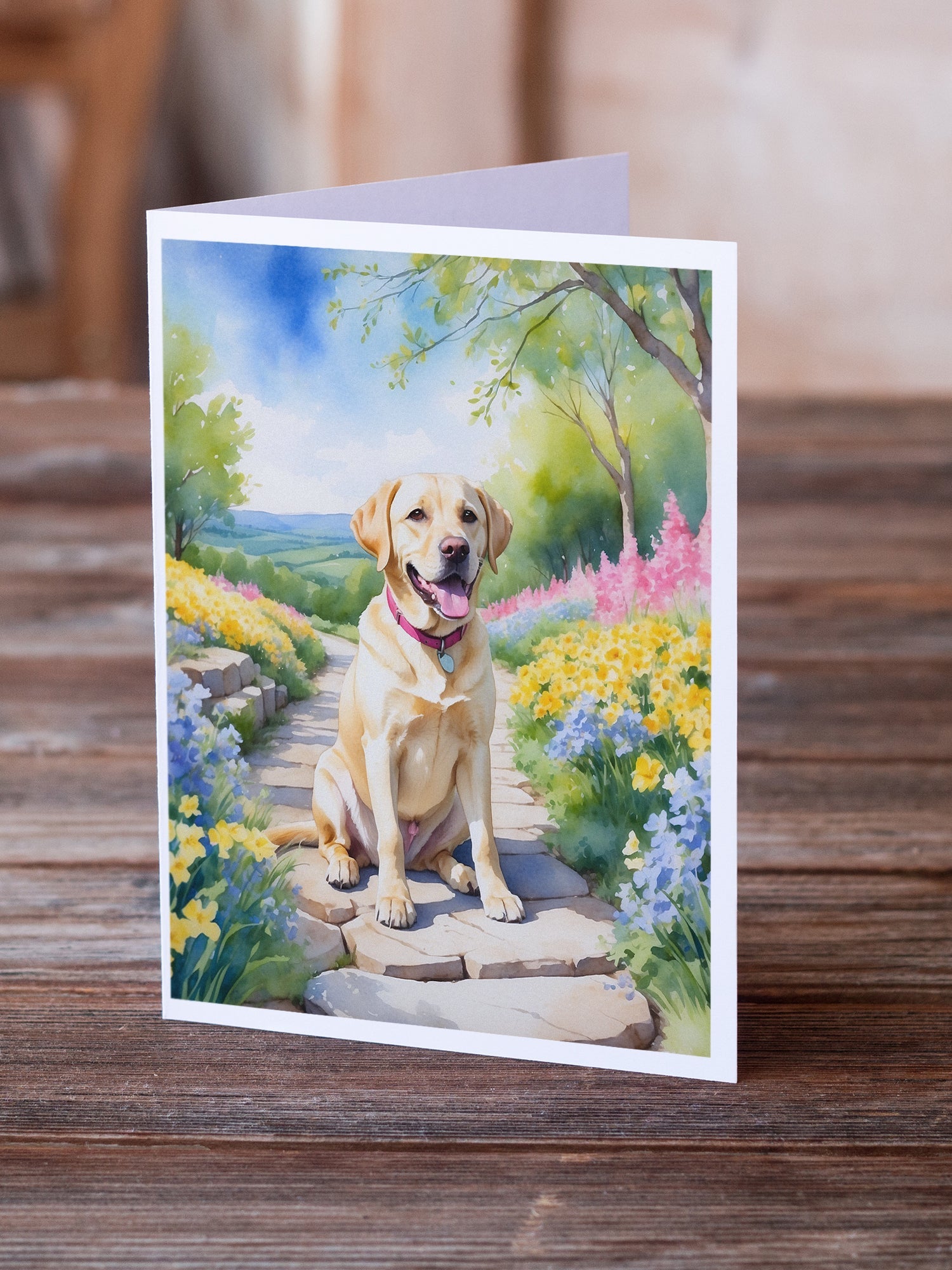 Labrador Retriever Spring Path Greeting Cards Pack of 8 Blank Cards with Envelopes Whimsical A7 Size 5x7