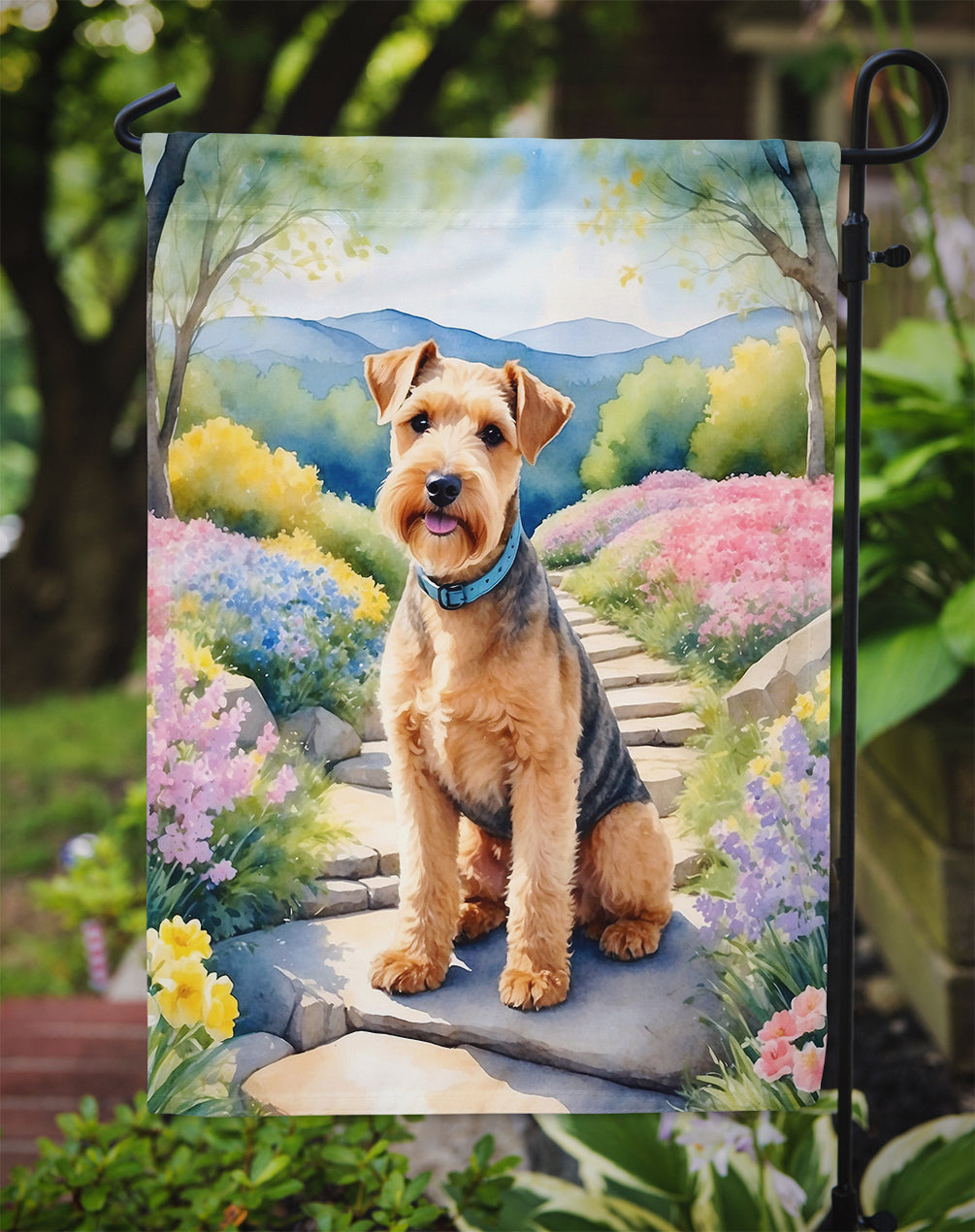Lakeland Terrier Spring Path Garden Flag Mailbox Decorative Yard Banner Outside Patio Artwork for Flower Beds, Garden Size, Multicolor