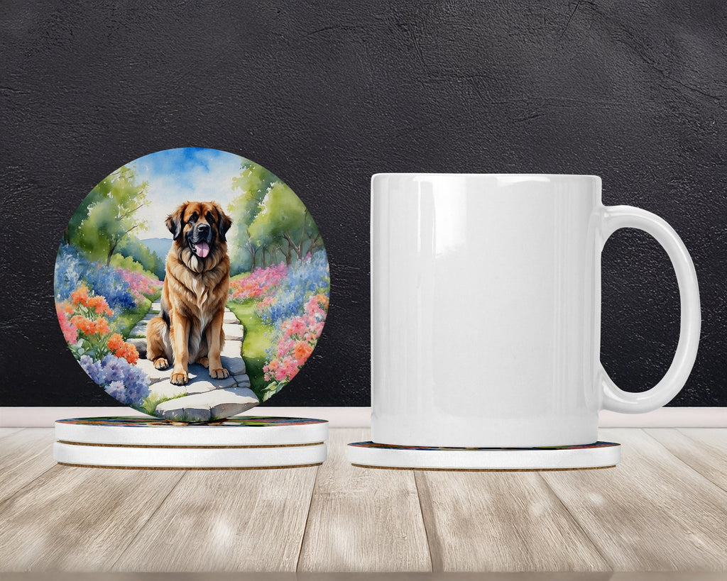 Leonberger Spring Path Large Sandstone Coasters Pack of 4 Absorbent Round Coasters Decor Gifts for Men or Women, 4 in, Multicolor