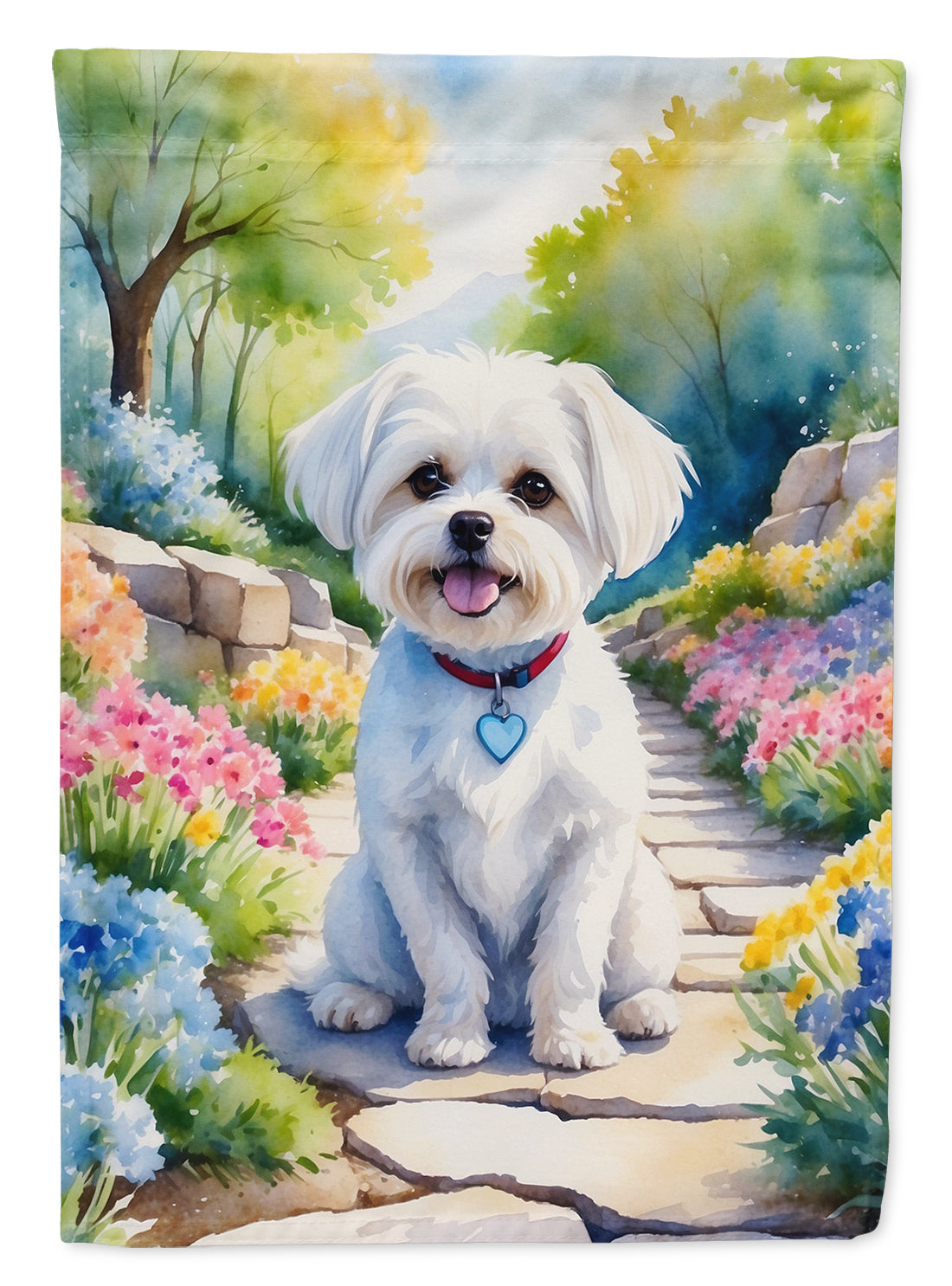 Maltese Spring Path House Flag 28x40 Porch Sleeve Pole Decorative Outside Yard Banner Artwork Wall Hanging, Polyester