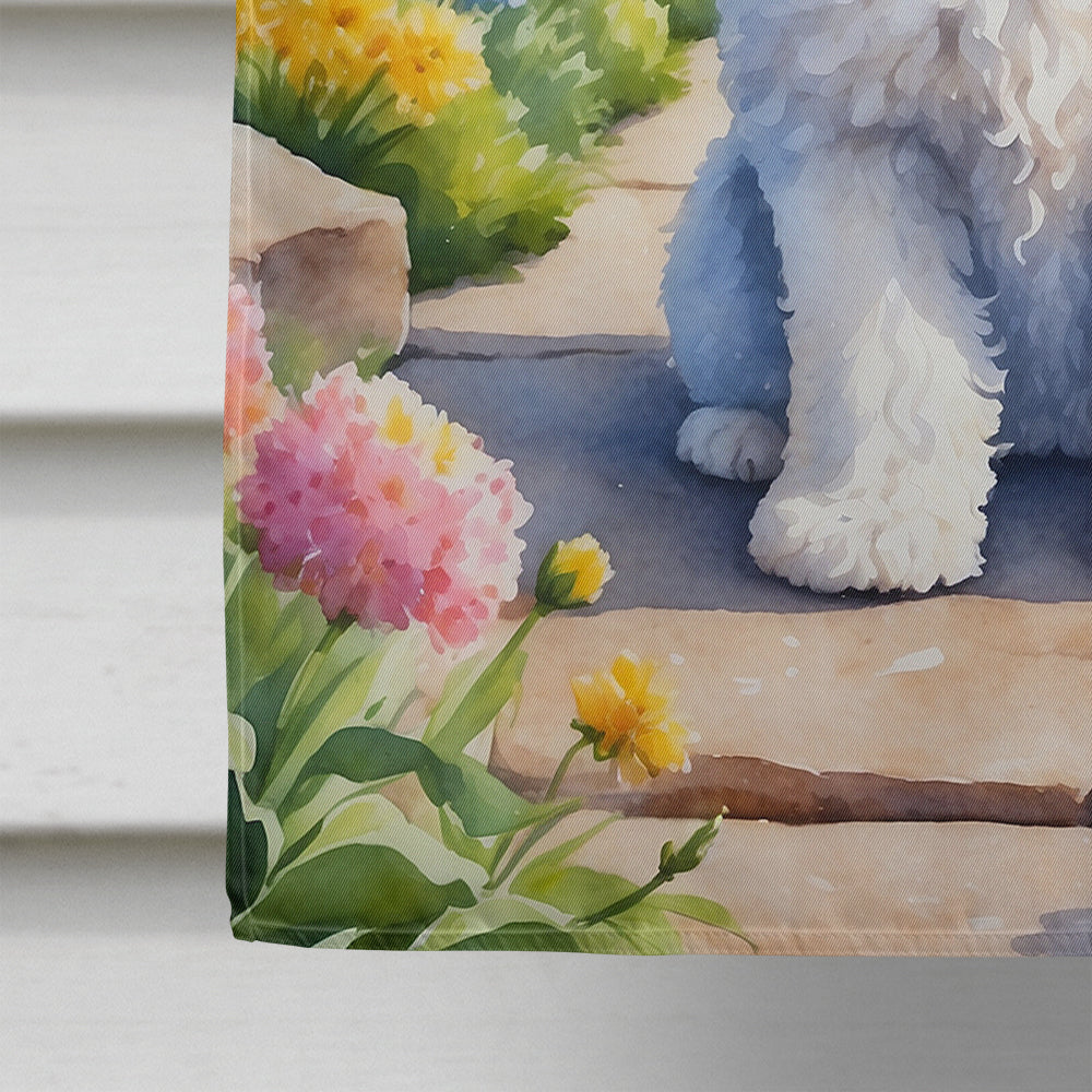 Maltipoo Spring Path House Flag 28x40 Porch Sleeve Pole Decorative Outside Yard Banner Artwork Wall Hanging, Polyester