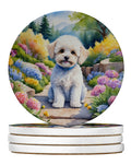 Maltipoo Spring Path Large Sandstone Coasters Pack of 4 Absorbent Round Coasters Decor Gifts for Men or Women, 4 in, Multicolor