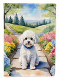 Maltipoo Spring Path House Flag 28x40 Porch Sleeve Pole Decorative Outside Yard Banner Artwork Wall Hanging, Polyester