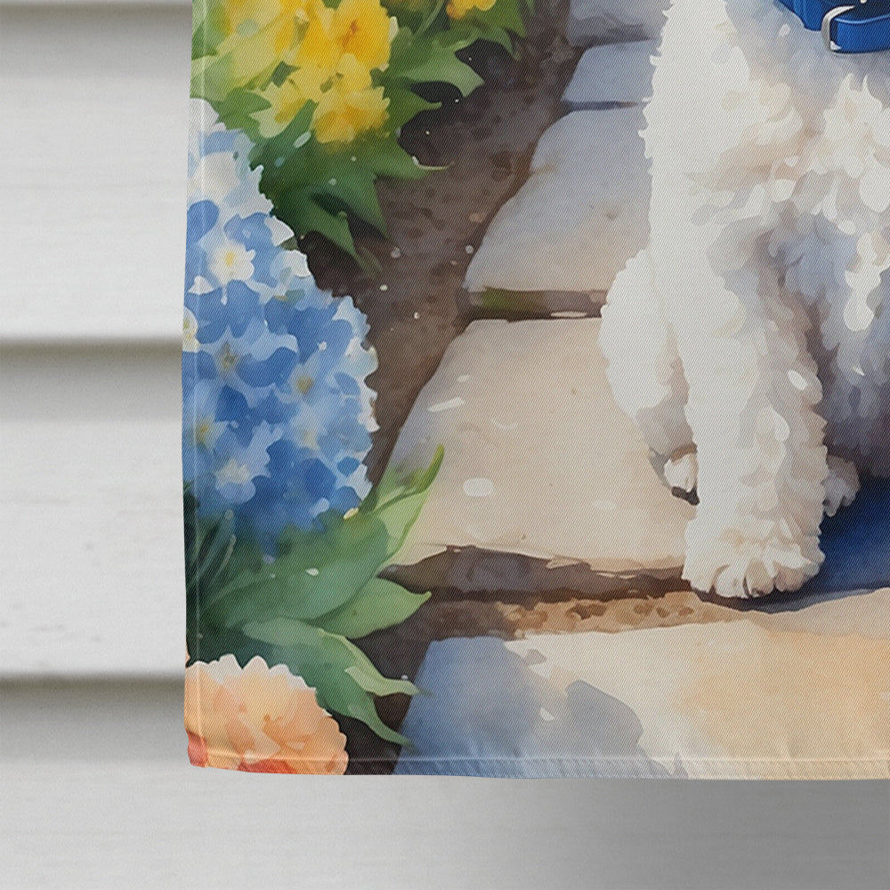 Maltipoo Spring Path House Flag 28x40 Porch Sleeve Pole Decorative Outside Yard Banner Artwork Wall Hanging, Polyester