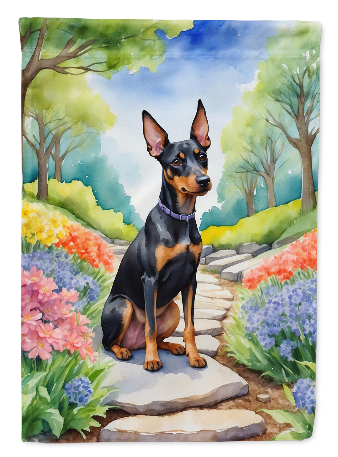 Manchester Terrier Spring Path Garden Flag Mailbox Decorative Yard Banner Outside Patio Artwork for Flower Beds, Garden Size, Multicolor