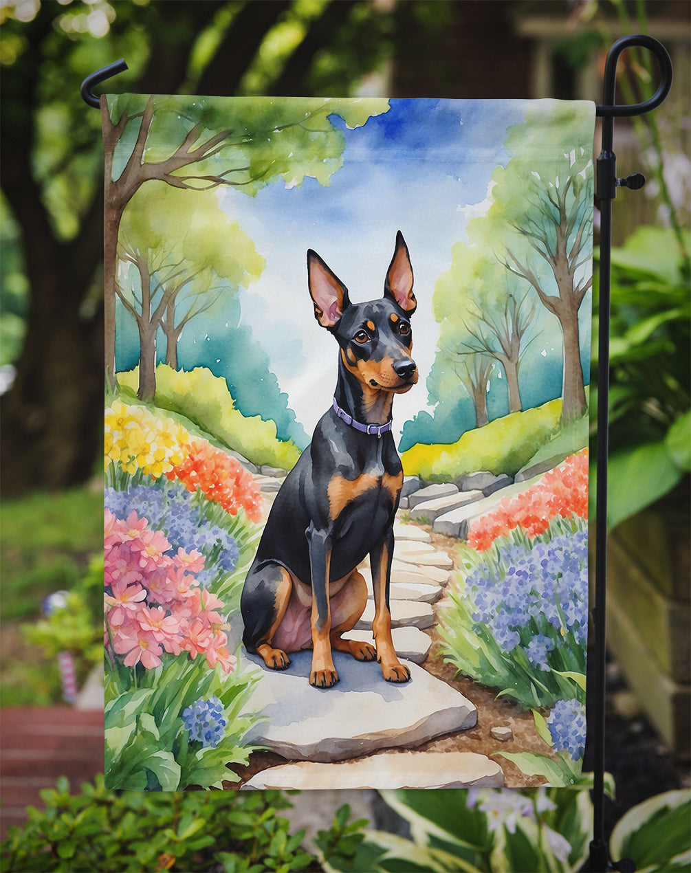 Manchester Terrier Spring Path Garden Flag Mailbox Decorative Yard Banner Outside Patio Artwork for Flower Beds, Garden Size, Multicolor