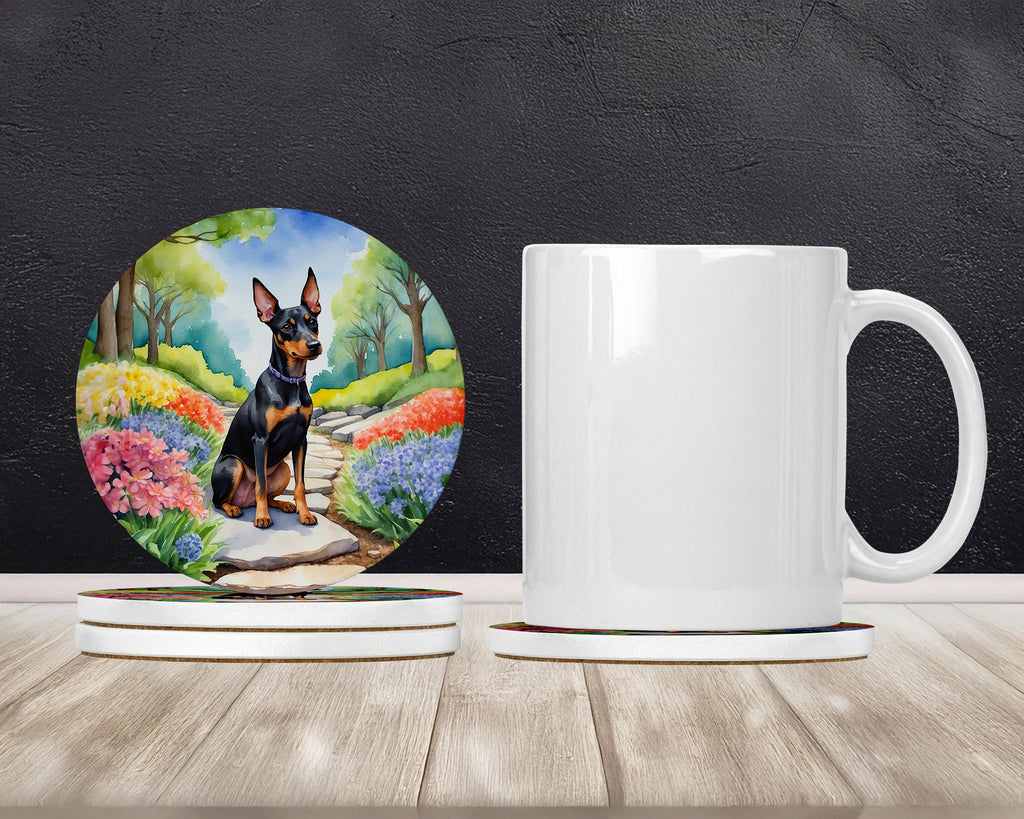 Manchester Terrier Spring Path Large Sandstone Coasters Pack of 4 Absorbent Round Coasters Decor Gifts for Men or Women, 4 in, Multicolor