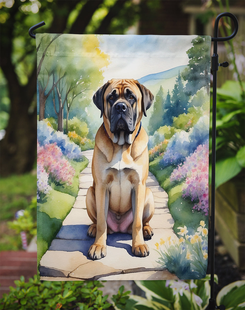 Mastiff Spring Path Garden Flag Mailbox Decorative Yard Banner Outside Patio Artwork for Flower Beds, Garden Size, Multicolor