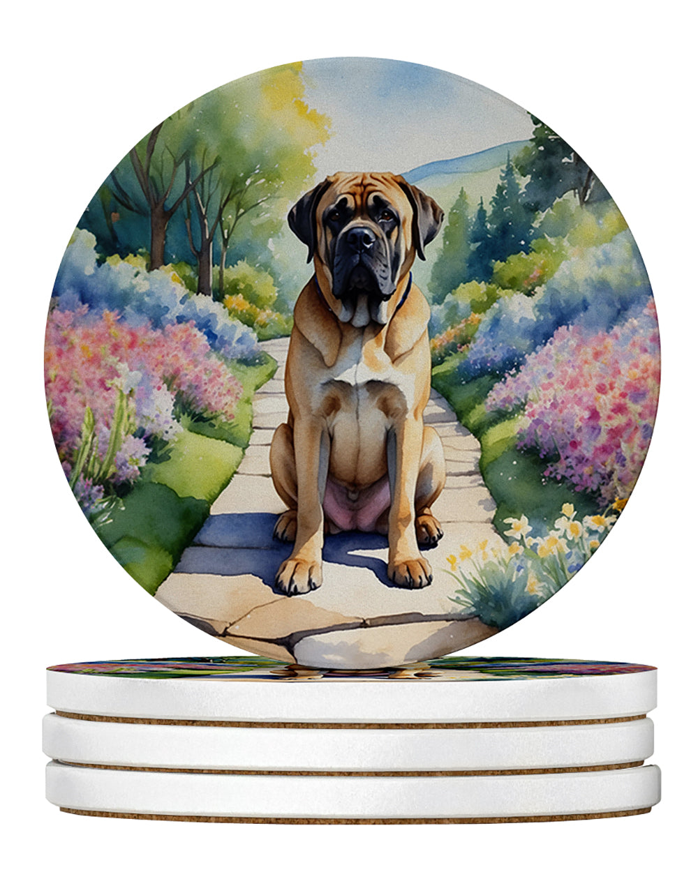 Mastiff Spring Path Large Sandstone Coasters Pack of 4 Absorbent Round Coasters Decor Gifts for Men or Women, 4 in, Multicolor