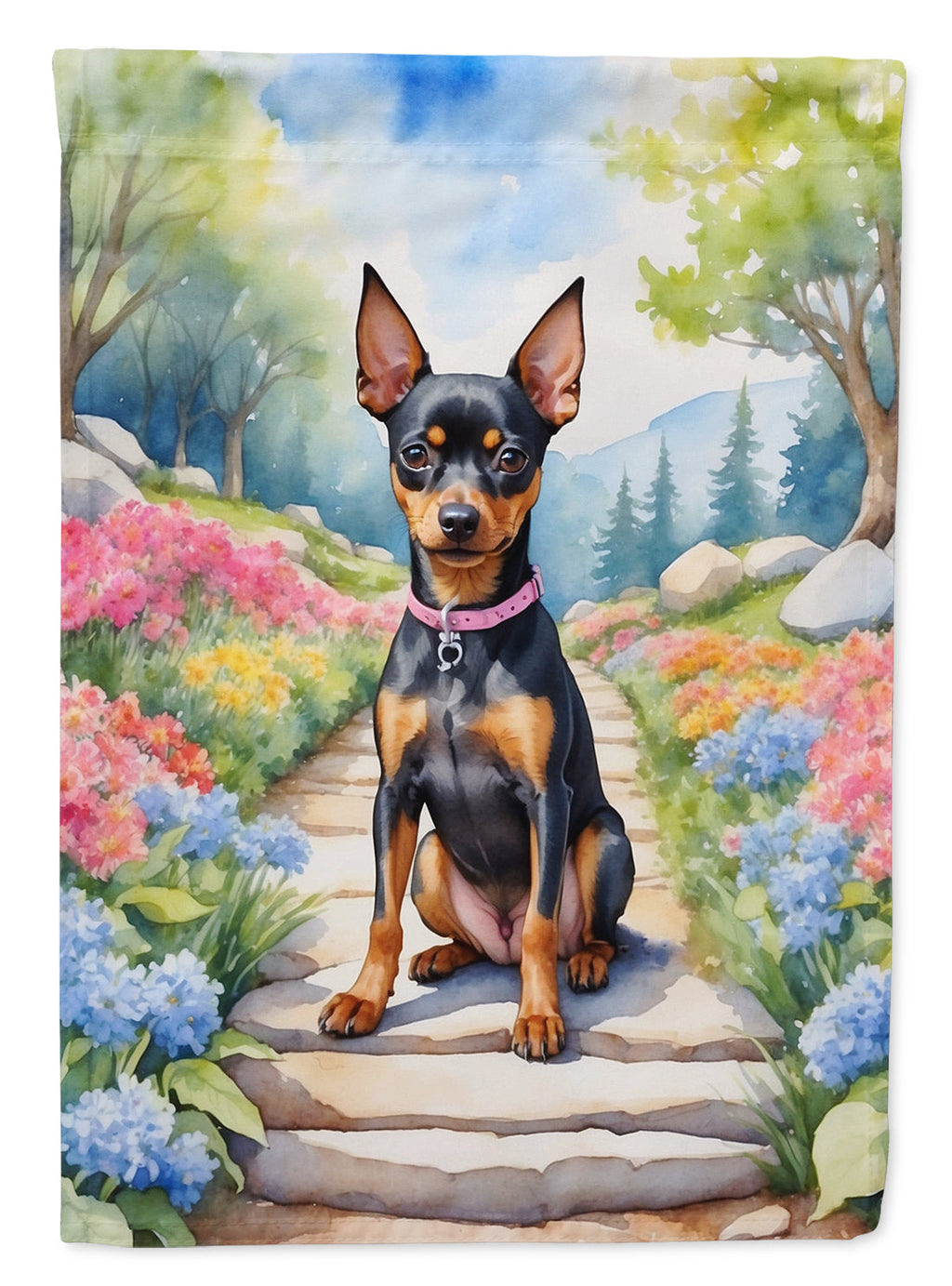 Miniature Pinscher Spring Path Garden Flag Mailbox Decorative Yard Banner Outside Patio Artwork for Flower Beds, Garden Size, Multicolor
