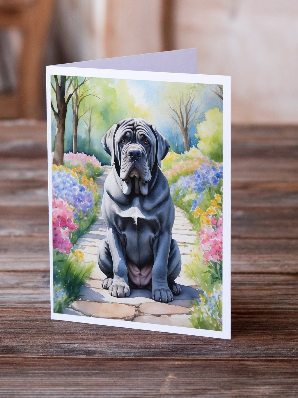 Neapolitan Mastiff Spring Path Greeting Cards Pack of 8 Blank Cards with Envelopes Whimsical A7 Size 5x7