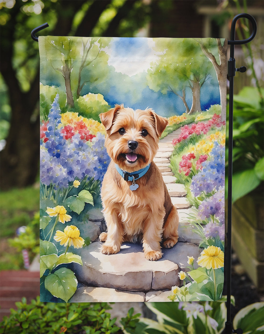 Norfolk Terrier Spring Path Garden Flag Mailbox Decorative Yard Banner Outside Patio Artwork for Flower Beds, Garden Size, Multicolor