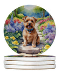 Norfolk Terrier Spring Path Large Sandstone Coasters Pack of 4 Absorbent Round Coasters Decor Gifts for Men or Women, 4 in, Multicolor
