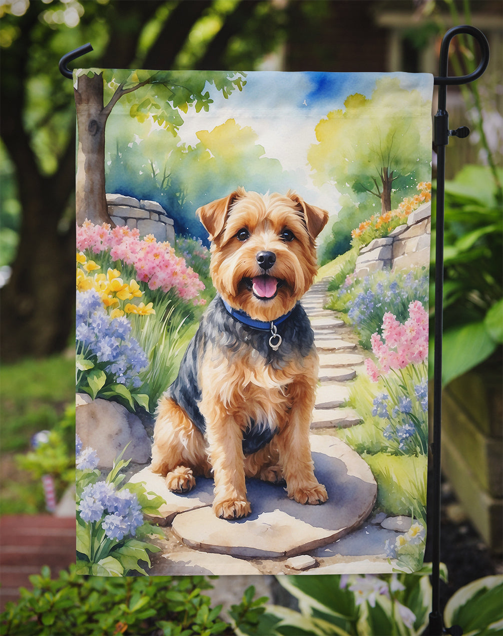 Norfolk Terrier Spring Path Garden Flag Mailbox Decorative Yard Banner Outside Patio Artwork for Flower Beds, Garden Size, Multicolor