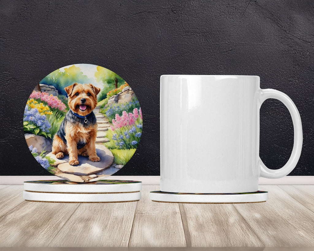 Norfolk Terrier Spring Path Large Sandstone Coasters Pack of 4 Absorbent Round Coasters Decor Gifts for Men or Women, 4 in, Multicolor