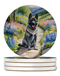 Norwegian Elkhound Spring Path Large Sandstone Coasters Pack of 4 Absorbent Round Coasters Decor Gifts for Men or Women, 4 in, Multicolor