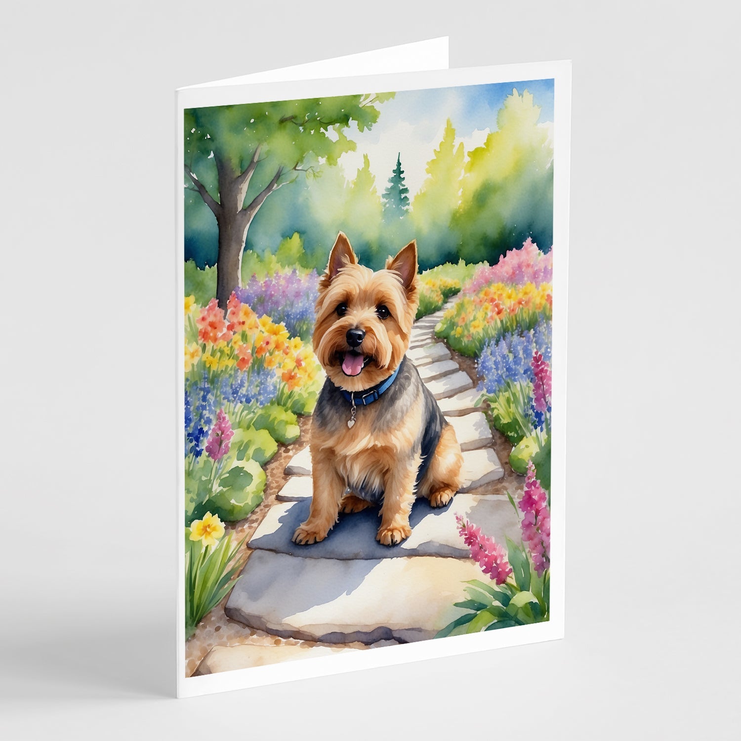Norwich Terrier Spring Path Greeting Cards Pack of 8 Blank Cards with Envelopes Whimsical A7 Size 5x7