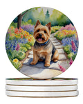 Norwich Terrier Spring Path Large Sandstone Coasters Pack of 4 Absorbent Round Coasters Decor Gifts for Men or Women, 4 in, Multicolor