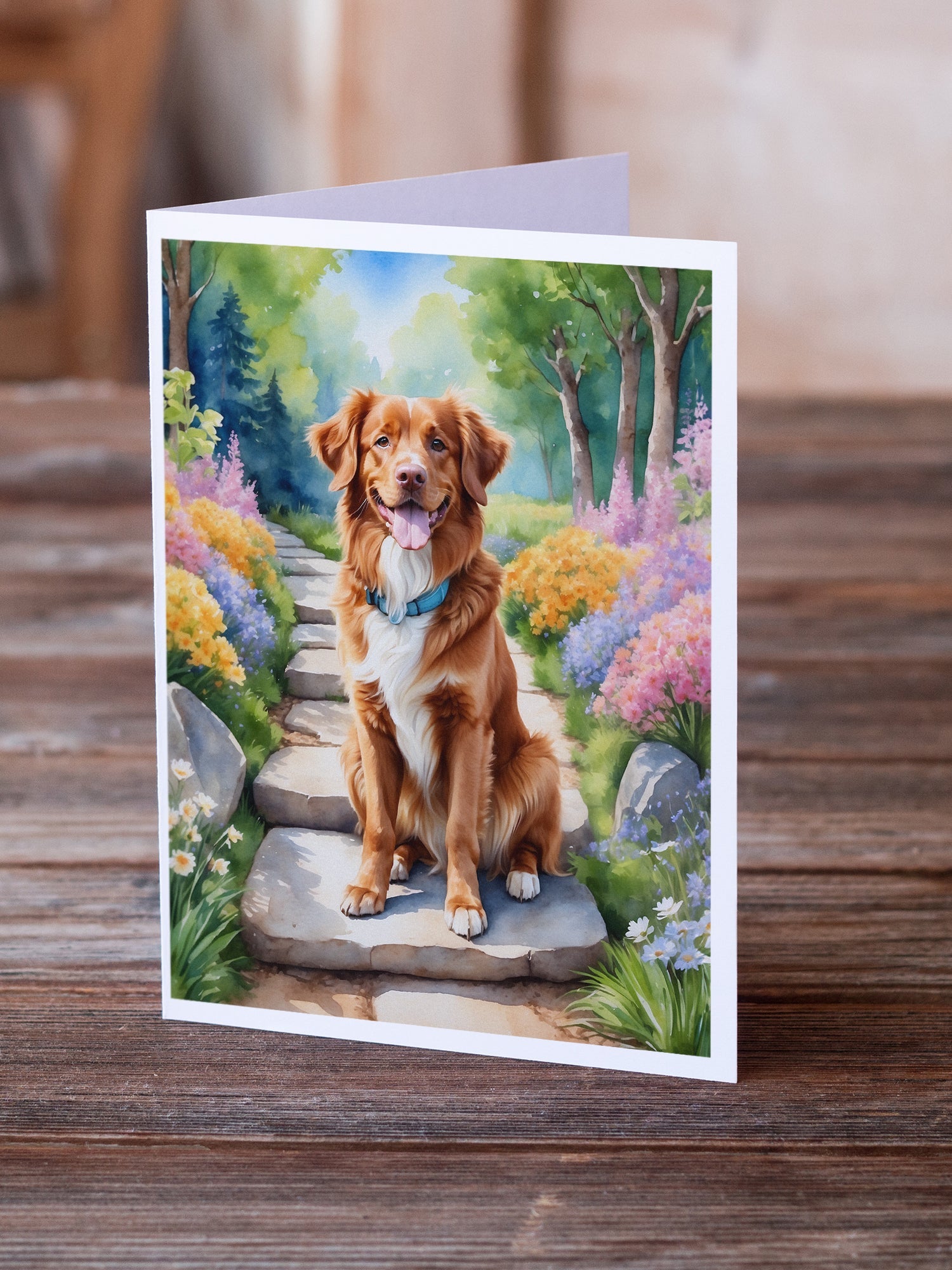Nova Scotia Duck Tolling Retriever Spring Path Greeting Cards Pack of 8 Blank Cards with Envelopes Whimsical A7 Size 5x7