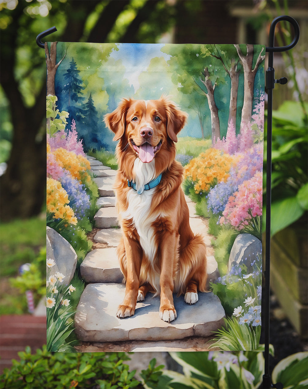 Nova Scotia Duck Tolling Retriever Spring Path Garden Flag Mailbox Decorative Yard Banner Outside Patio Artwork for Flower Beds, Garden Size, Multicolor