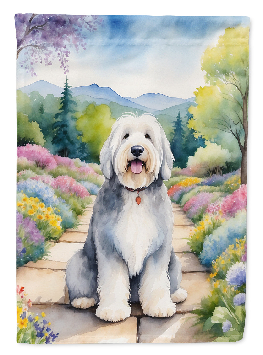 Old English Sheepdog Spring Path Garden Flag Mailbox Decorative Yard Banner Outside Patio Artwork for Flower Beds, Garden Size, Multicolor