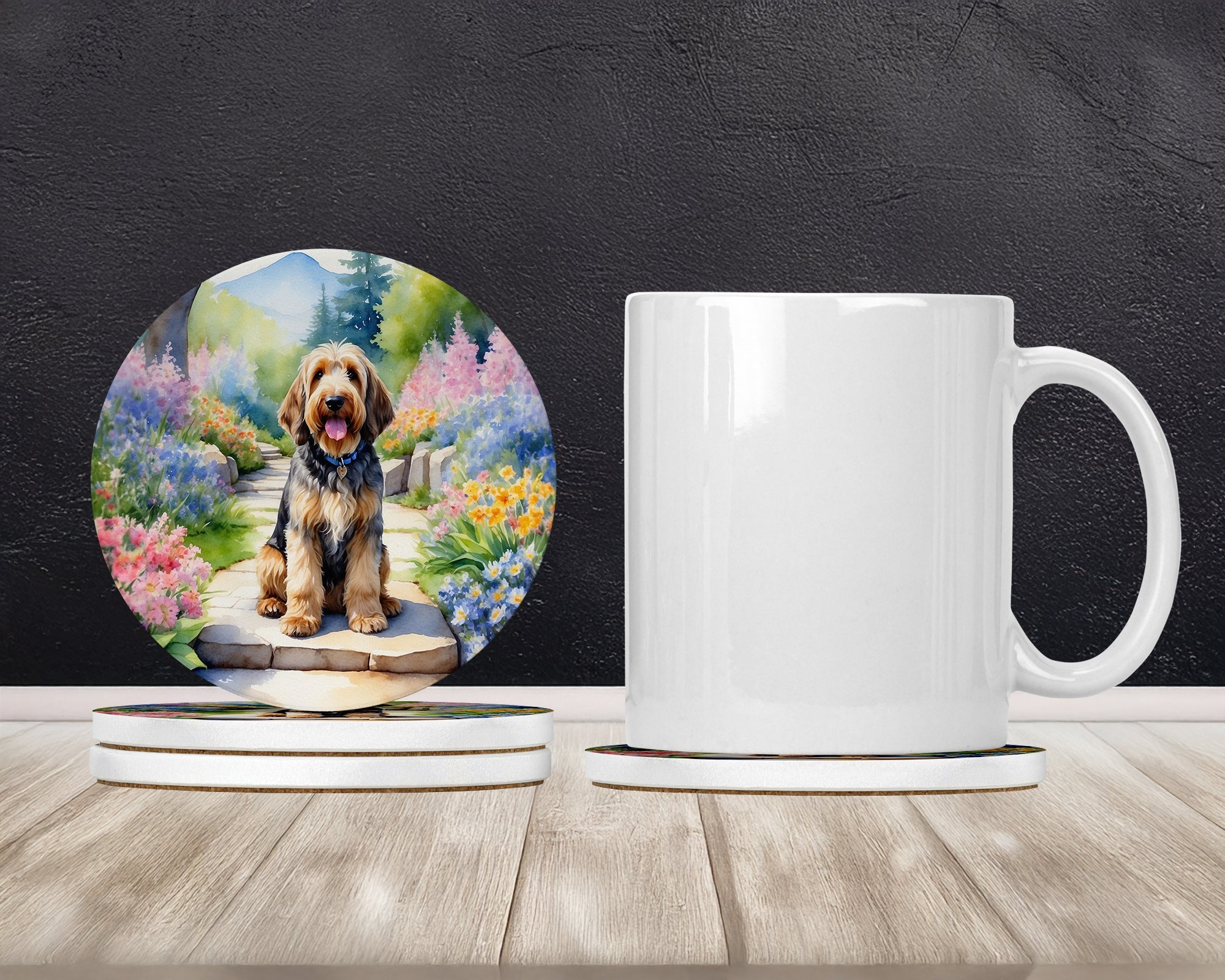Otterhound Spring Path Large Sandstone Coasters Pack of 4 Absorbent Round Coasters Decor Gifts for Men or Women, 4 in, Multicolor