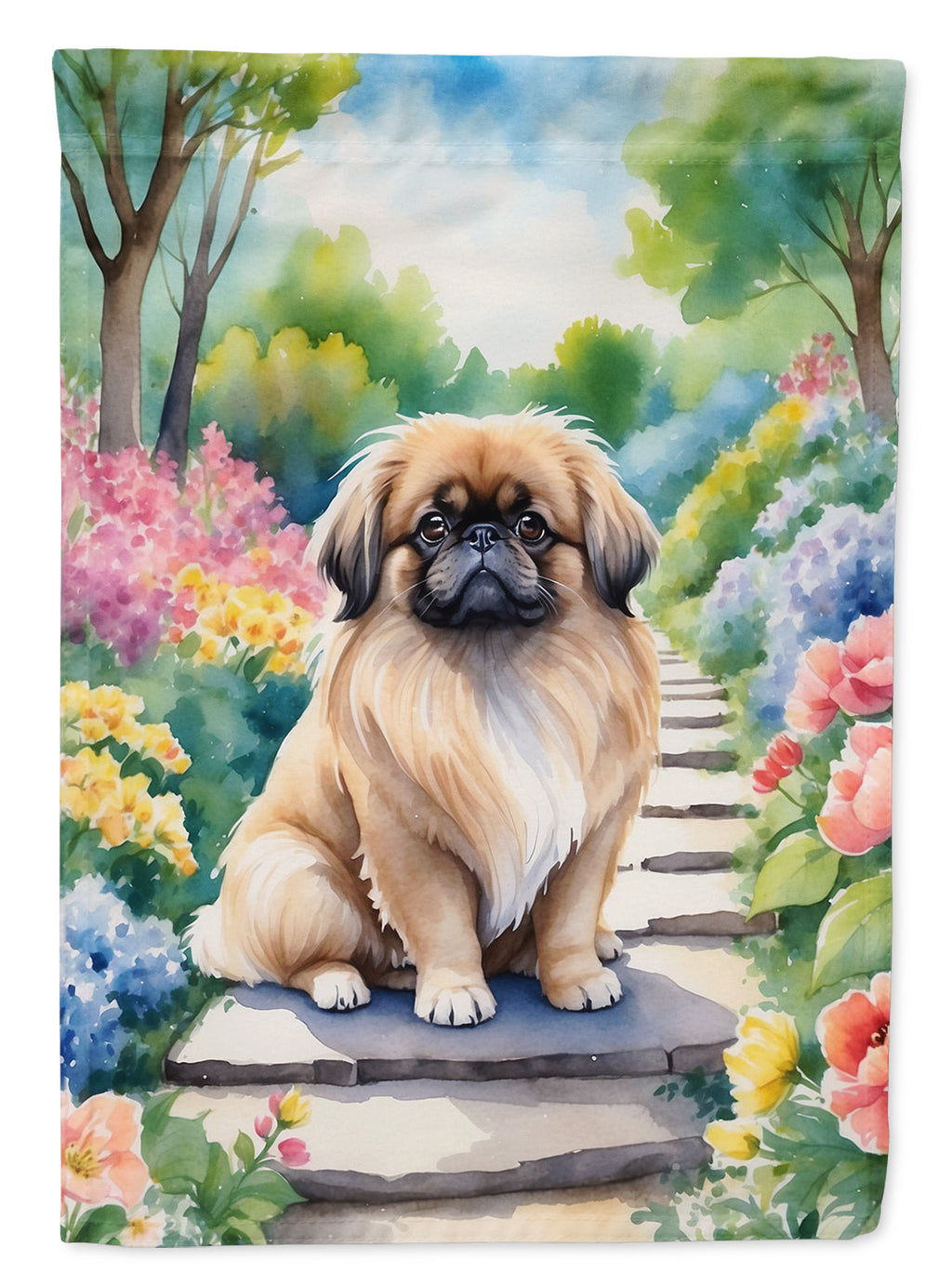 Pekingese Spring Path Garden Flag Mailbox Decorative Yard Banner Outside Patio Artwork for Flower Beds, Garden Size, Multicolor