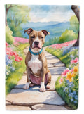 Pit Bull Terrier Spring Path House Flag 28x40 Porch Sleeve Pole Decorative Outside Yard Banner Artwork Wall Hanging, Polyester