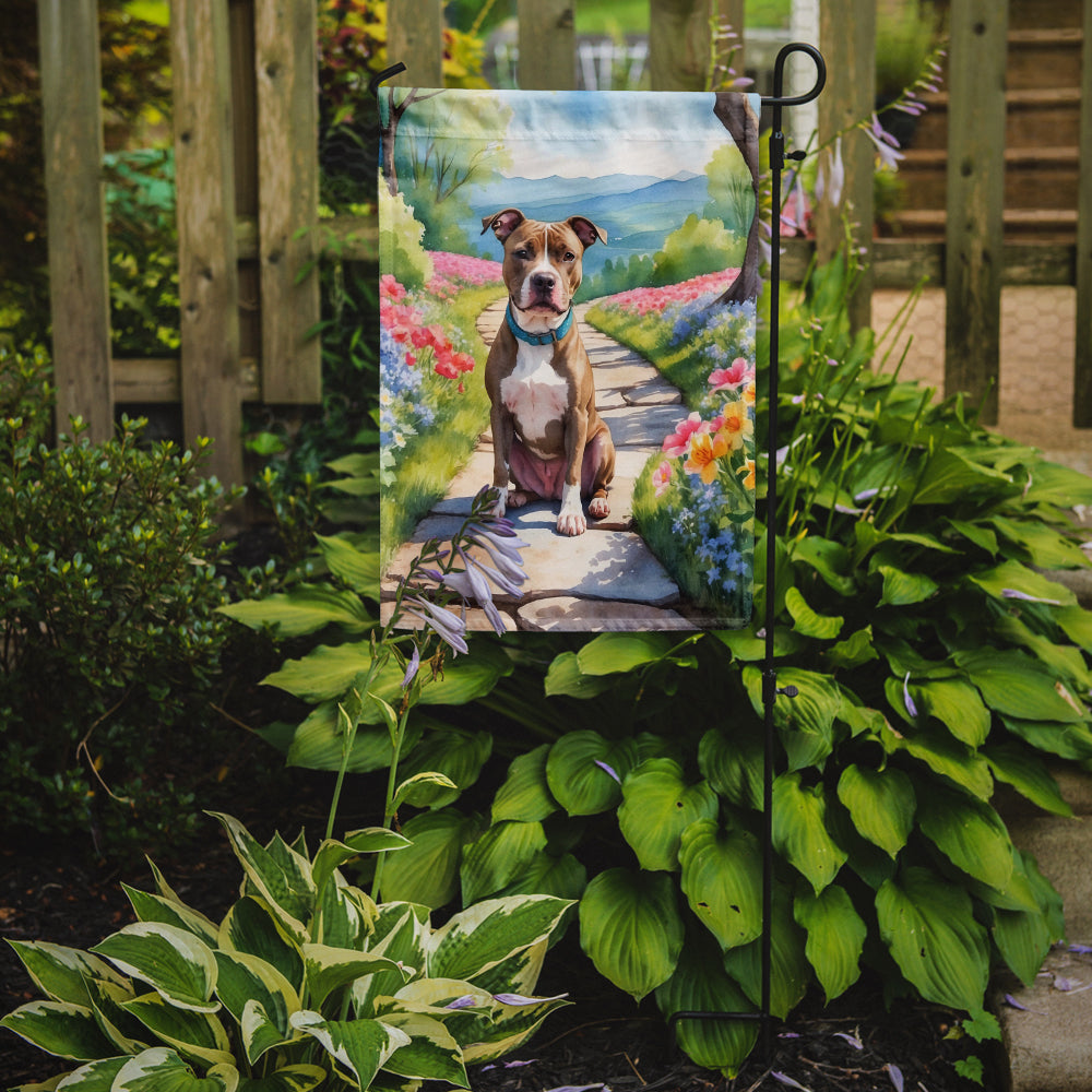 Pit Bull Terrier Spring Path Garden Flag Mailbox Decorative Yard Banner Outside Patio Artwork for Flower Beds, Garden Size, Multicolor