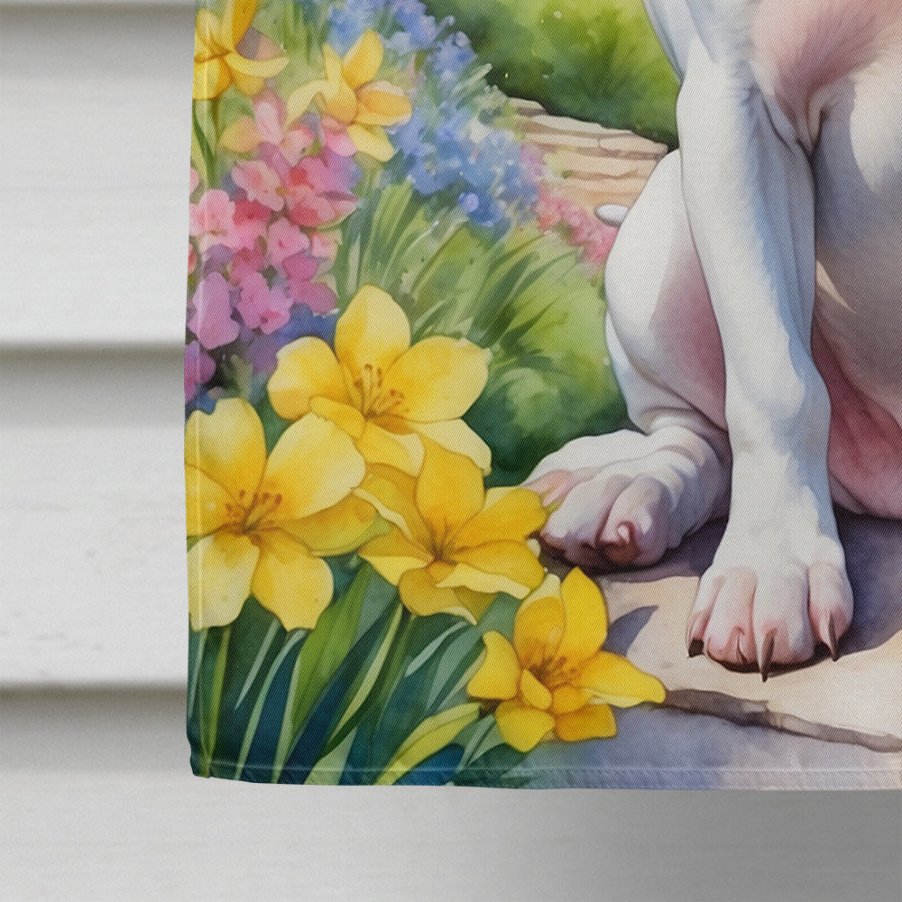 Pit Bull Terrier Spring Path House Flag 28x40 Porch Sleeve Pole Decorative Outside Yard Banner Artwork Wall Hanging, Polyester
