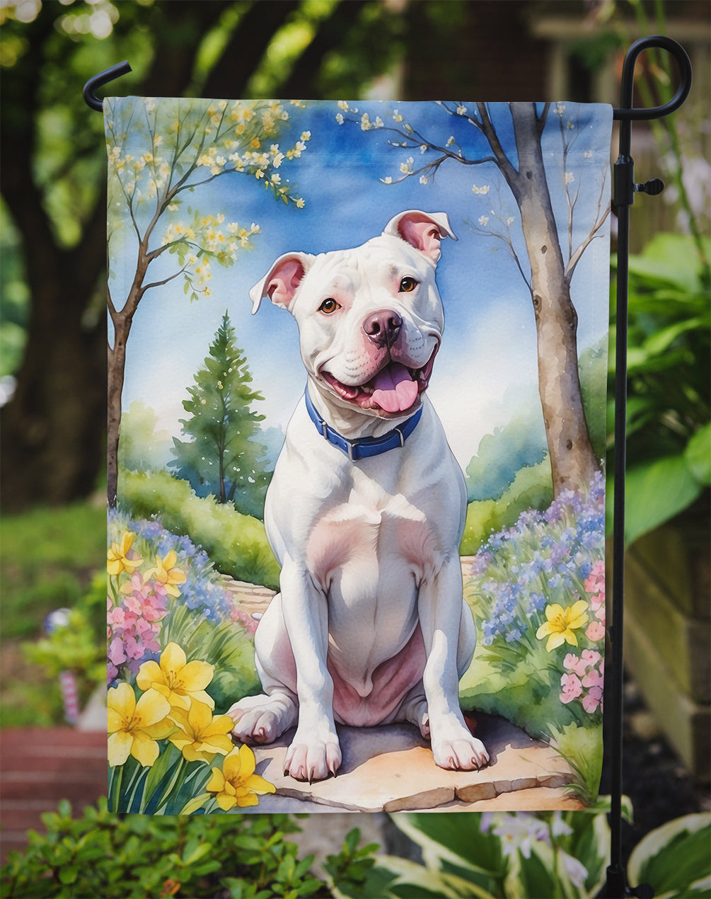 Pit Bull Terrier Spring Path Garden Flag Mailbox Decorative Yard Banner Outside Patio Artwork for Flower Beds, Garden Size, Multicolor