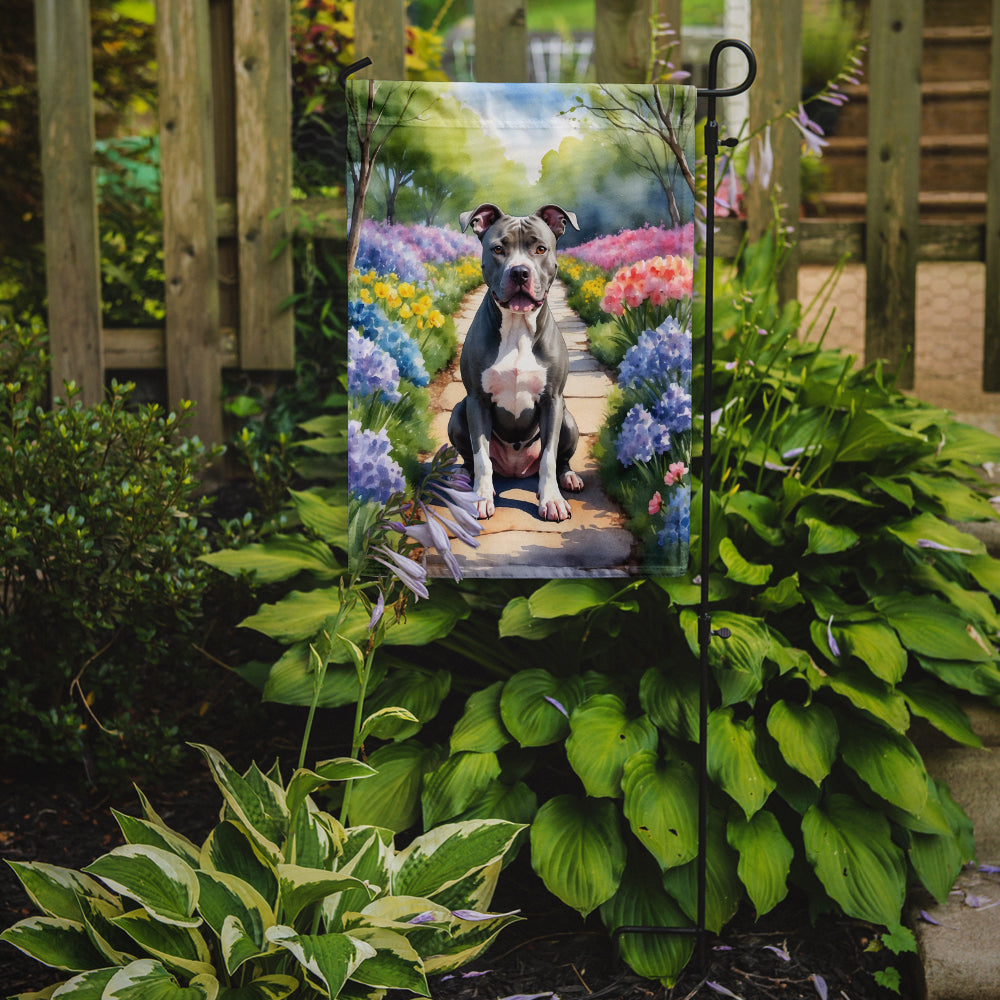 Pit Bull Terrier Spring Path Garden Flag Mailbox Decorative Yard Banner Outside Patio Artwork for Flower Beds, Garden Size, Multicolor