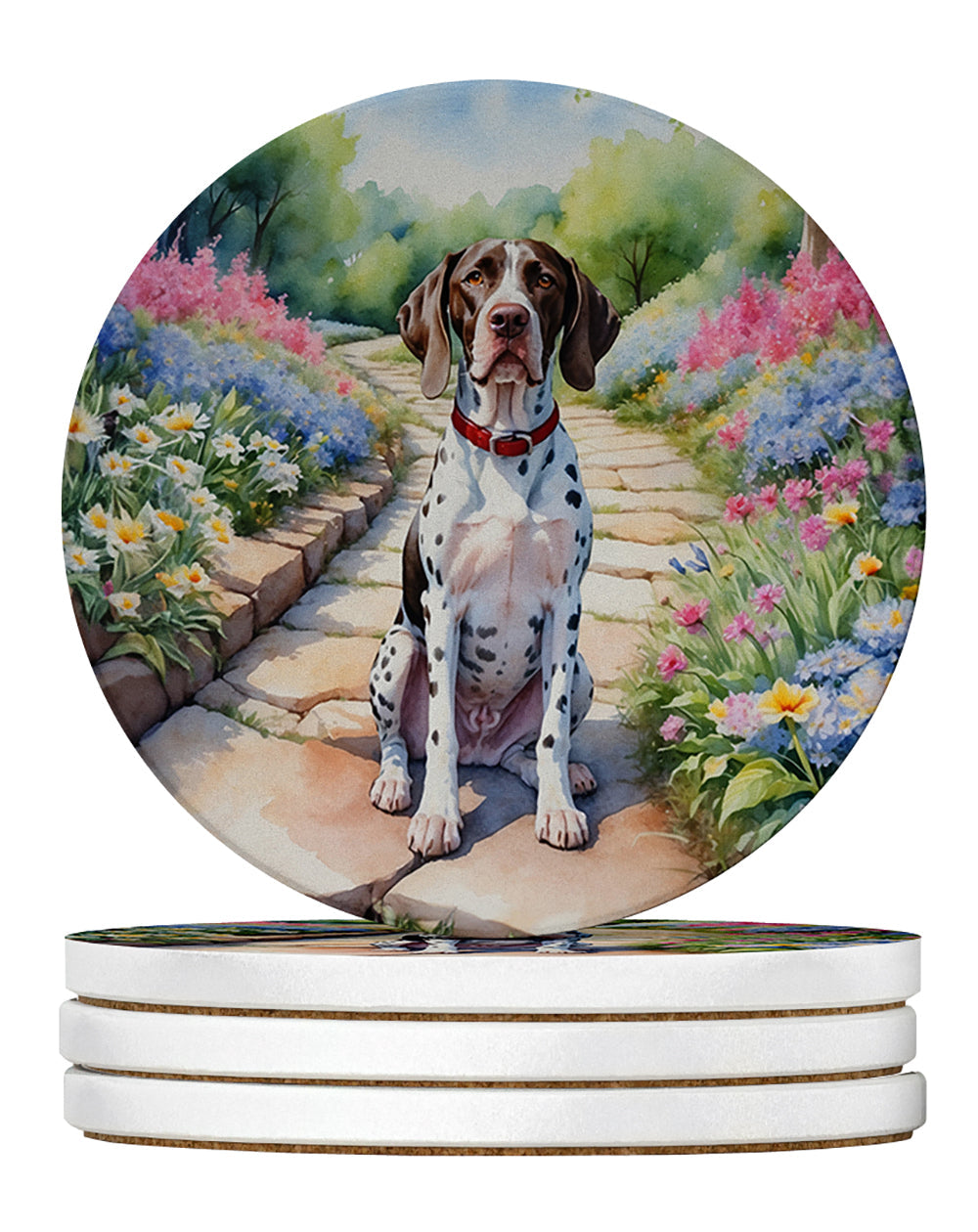 Pointer Spring Path Large Sandstone Coasters Pack of 4 Absorbent Round Coasters Decor Gifts for Men or Women, 4 in, Multicolor