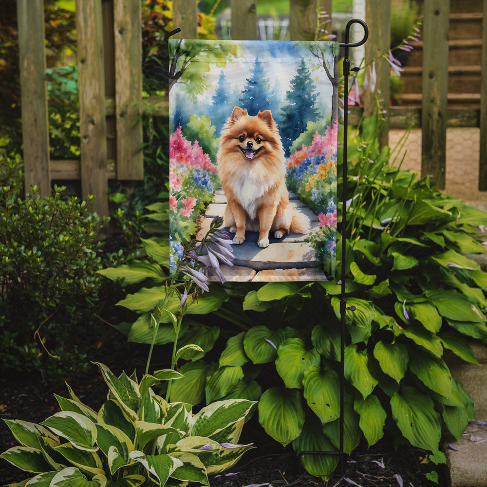 Pomeranian Spring Path Garden Flag Mailbox Decorative Yard Banner Outside Patio Artwork for Flower Beds, Garden Size, Multicolor