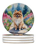 Pomeranian Spring Path Large Sandstone Coasters Pack of 4 Absorbent Round Coasters Decor Gifts for Men or Women, 4 in, Multicolor