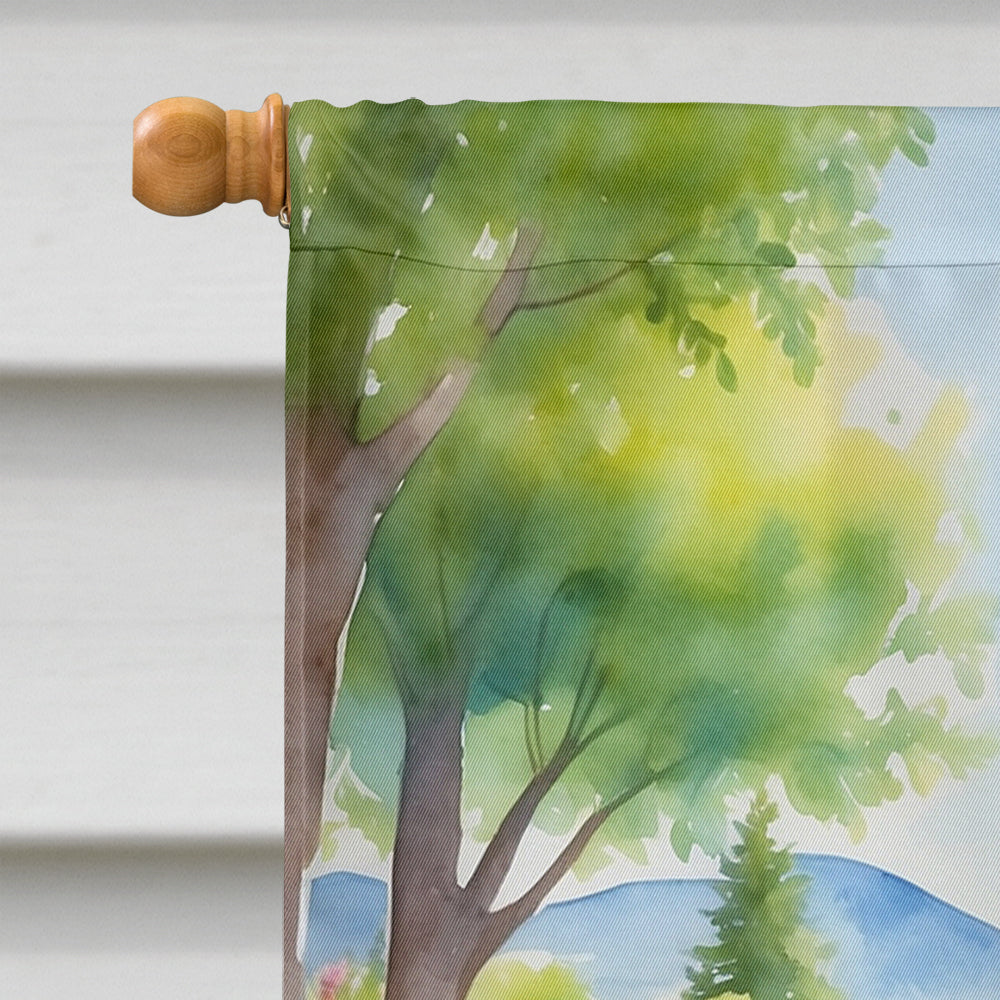 Pomeranian Spring Path House Flag 28x40 Porch Sleeve Pole Decorative Outside Yard Banner Artwork Wall Hanging, Polyester