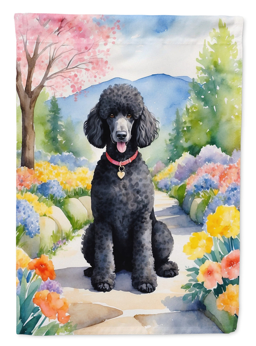 Black Poodle Spring Path Garden Flag Mailbox Decorative Yard Banner Outside Patio Artwork for Flower Beds, Garden Size, Multicolor