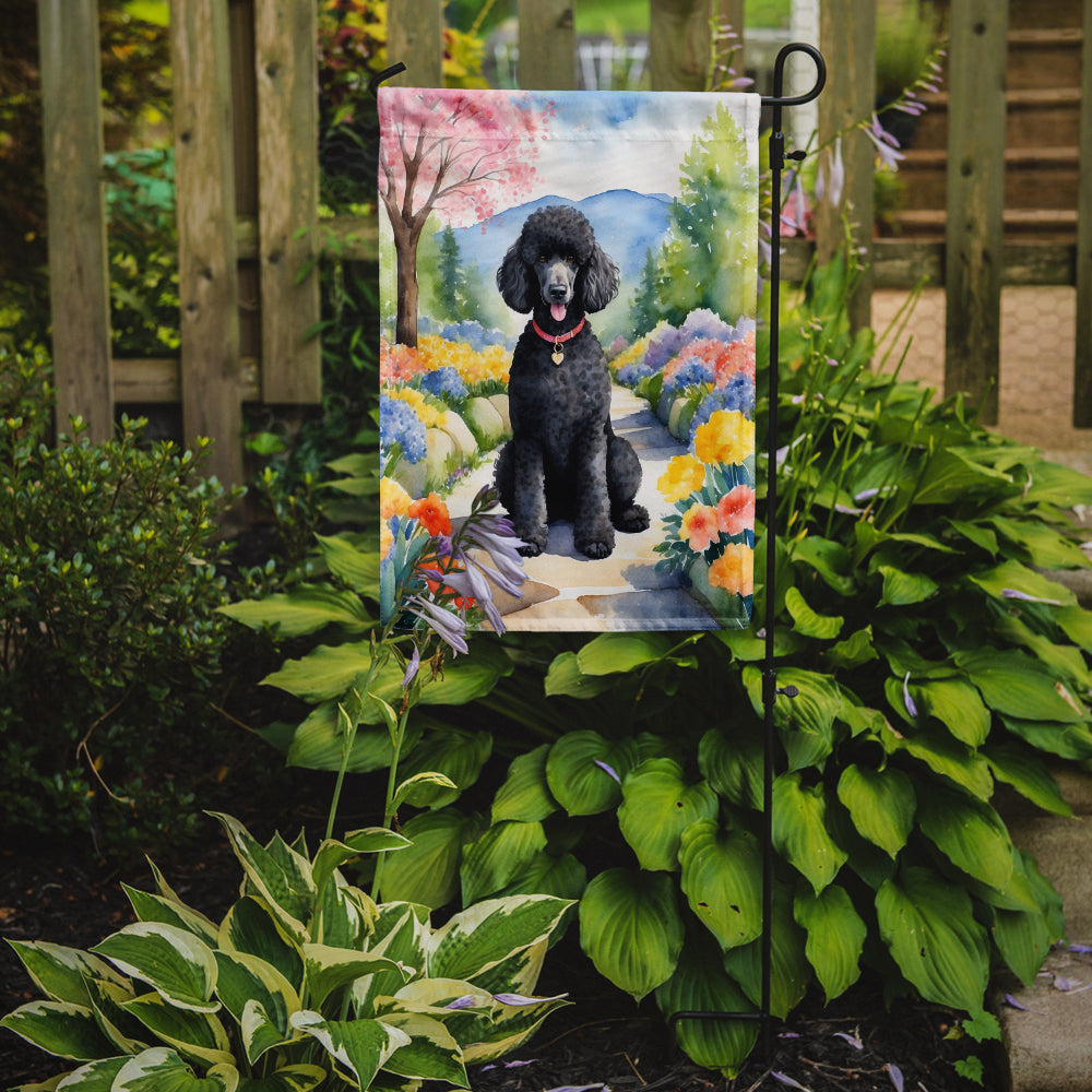 Black Poodle Spring Path Garden Flag Mailbox Decorative Yard Banner Outside Patio Artwork for Flower Beds, Garden Size, Multicolor