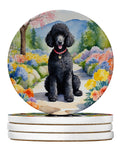Black Poodle Spring Path Large Sandstone Coasters Pack of 4 Absorbent Round Coasters Decor Gifts for Men or Women, 4 in, Multicolor